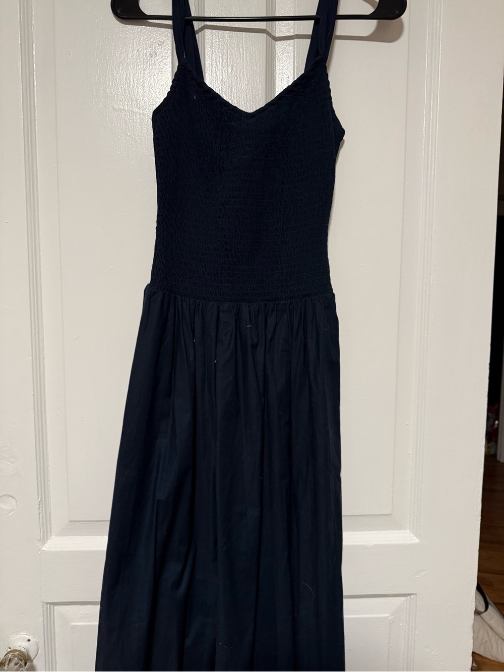 Reformation Navy Smocked Bodice Maxi Dress
